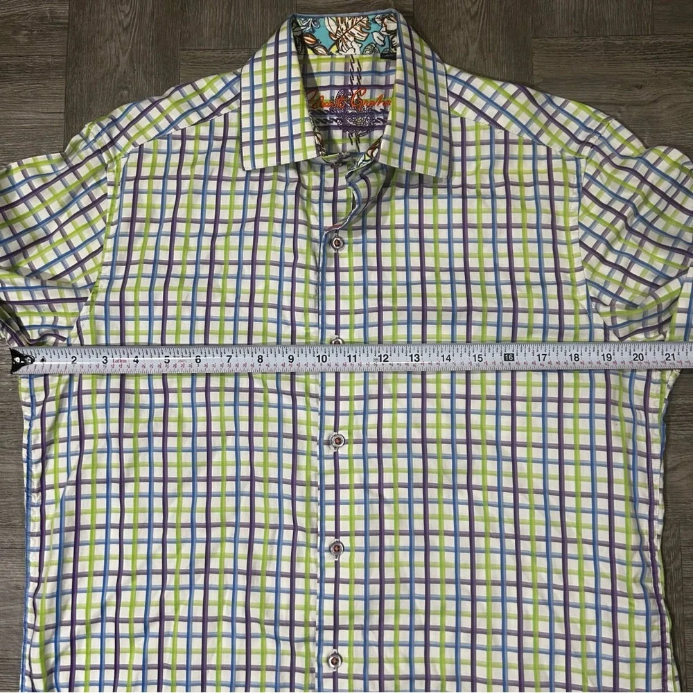 Mens Robert Graham Purple/Green/Blue Plaid Long Sleeve Dress Shirt Size Small - Picture 6 of 11